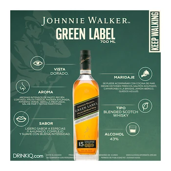 Imagen 5 de Whisky Johnnie Walker Green Label Blended Malt Scotch 700 ml