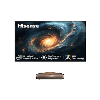 Imagen alusiva al producto Proyector Hisense Láser TV 100 Pulgadas 100L9Q Dorado con Pantalla ALR