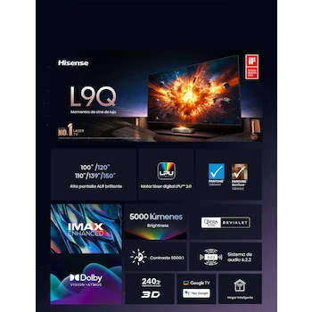 Imagen 4 de Proyector Hisense Láser TV 100 Pulgadas 100L9Q Dorado con Pantalla ALR