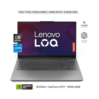 Imagen de referencia para Laptop Gamer Lenovo LOQ 15IAX9 15.6" Intel Core i5-12450HX 8GB RAM 512GB SSD NVIDIA GeForce RTX 3050 6GB Storm Grey