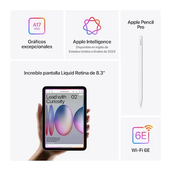 Imagen 3 de Apple iPad Mini Wi-Fi 8.3" Chip A17 Pro 128GB Blanco Estelar