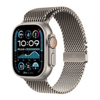 Imagen 2 de Apple Watch Ultra 2 GPS + Cellular con Caja de Titanio Natural de 49 mm y Correa Estilo Milanés de Titanio Natural Mediana