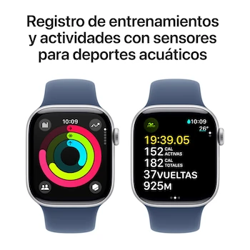 Imagen 4 de Apple Watch Series 10 GPS + Cellular Caja Aluminio Plata 42mm Correa Deportiva Azul Denim S-M
