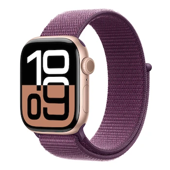 Imagen 2 de Apple Watch Series 10 GPS + Cellular con Caja de Aluminio en Color Oro Rosa de 42 mm y Correa Loop Deportiva en Color Ciruela