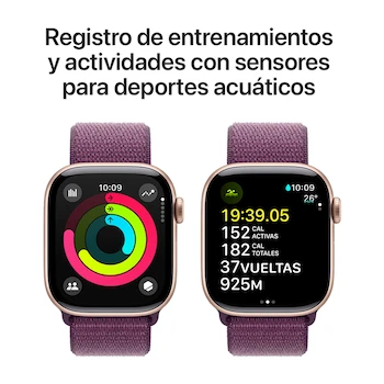 Imagen 4 de Apple Watch Series 10 GPS + Cellular con Caja de Aluminio en Color Oro Rosa de 42 mm y Correa Loop Deportiva en Color Ciruela