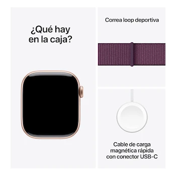Imagen 5 de Apple Watch Series 10 GPS + Cellular con Caja de Aluminio en Color Oro Rosa de 42 mm y Correa Loop Deportiva en Color Ciruela