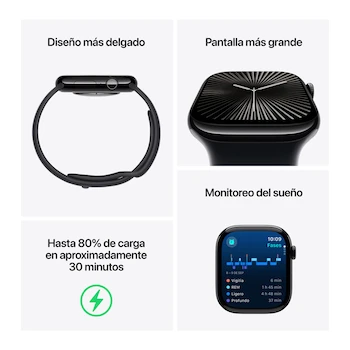 Imagen 3 de Apple Watch Series 10 GPS Caja de Aluminio Negro Azabache 46 mm Correa Deportiva Negra M-L
