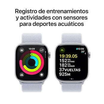 Imagen 4 de Apple Watch Series 10 GPS con Caja de Aluminio Plata de 46 mm y Correa Loop Deportiva Azul Nube