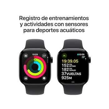 Imagen 4 de Apple Watch Series 10 GPS Caja Aluminio Negro Azabache 42mm Correa Deportiva Negra M-L
