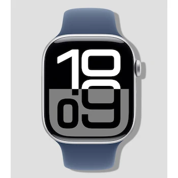 Imagen de referencia para Apple Watch Series 10 GPS Caja Aluminio Plata 46mm Correa Deportiva Azul Denim M-L