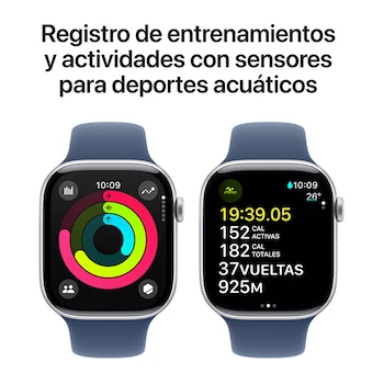 Imagen 4 de Apple Watch Series 10 GPS Caja Aluminio Plata 46mm Correa Deportiva Azul Denim M-L