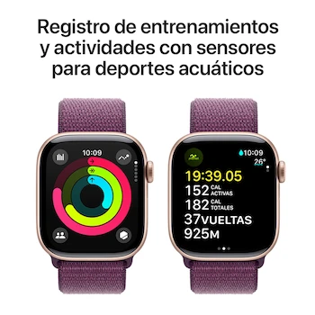 Imagen 4 de Apple Watch Series 10 GPS 42mm Caja Aluminio Oro Rosa Correa Loop Deportiva Ciruela Modelo MWWK3AM/A
