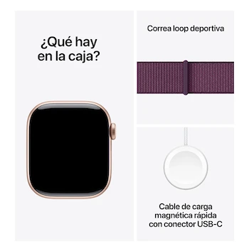 Imagen 5 de Apple Watch Series 10 GPS 42mm Caja Aluminio Oro Rosa Correa Loop Deportiva Ciruela Modelo MWWK3AM/A