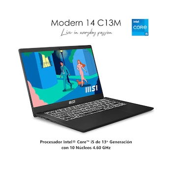 Imagen 2 de Laptop MSI Modern 14 con Pantalla de 14 Pulgadas, Procesador Intel Core i5, 8 GB de RAM, 512 GB SSD, Color Negro