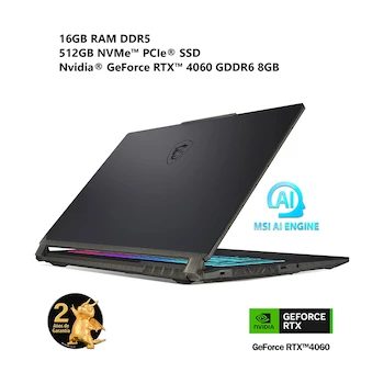 Imagen 3 de MSI Cyborg 15 AI A1V Translucent Black 15.6" Gaming Laptop Intel Core Ultra 7 155H NVIDIA GeForce RTX 4060 16GB RAM 512GB SSD
