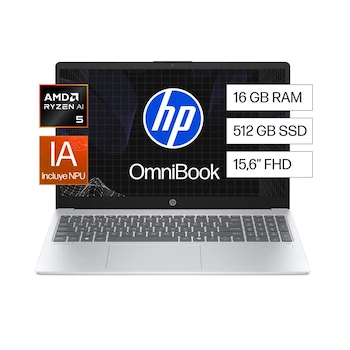 Imagen de referencia para HP OmniBook 3 Laptop 15.6-inch AMD Ryzen AI 5 340 Processor 16GB RAM 512GB SSD Storage Silver Color