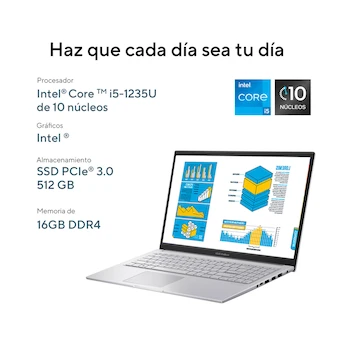 Imagen 3 de Laptop Asus VivoBook 15 Pantalla 15.6 Pulgadas Procesador Intel Core i5 Memoria RAM 16GB Almacenamiento SSD 512GB Color Plata