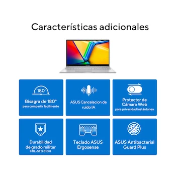 Imagen 4 de Laptop Asus VivoBook 15 Pantalla 15.6 Pulgadas Procesador Intel Core i5 Memoria RAM 16GB Almacenamiento SSD 512GB Color Plata