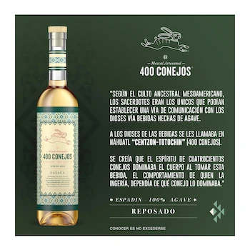 Imagen 2 de Mezcal Reposado 400 Conejos Botella 700 ml