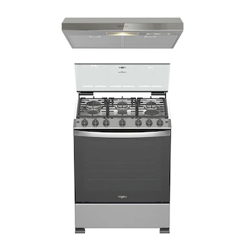 Imagen 1 de Whirlpool Combo Estufa de Piso Gas LP 30 Pulgadas + Campana Empotrable Acero Inoxidable