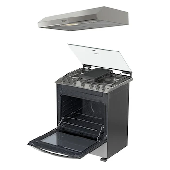 Imagen 2 de Whirlpool Combo Estufa de Piso Gas LP 30 Pulgadas + Campana Empotrable Acero Inoxidable