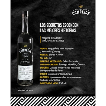 Imagen 5 de Mezcal Cómplice Orígenes Ensamble Espadín & Cuishe Joven 750 ml