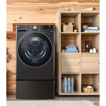 Imagen 4 de Lavasecadora Eléctrica LG con Pedestal 22 Kg Lavado 13 Kg Secado Inverter AI DD Carga Frontal Modelo WD22BV2S6R Negro