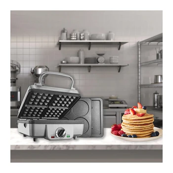 Imagen 2 de Cuisinart WAF-300P1 Waflera Belga de Acero Inoxidable con Placas Intercambiables para 4 Waffles y 4 Hot Cakes