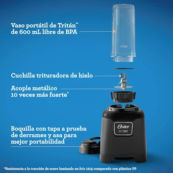 Imagen 2 de Oster Licuadora Personal Negra con Vaso Portátil de 600 ml