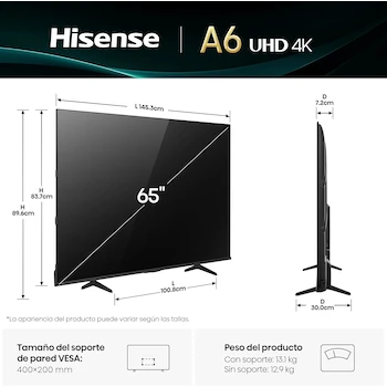 Imagen 2 de Hisense A65N 65 Pulgadas Smart Vidaa TV UHD 4K (Modelo 2025)