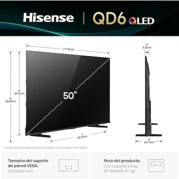 Imagen 2 de Hisense QD6QFM 50 Pulgadas QLED Smart Fire TV UHD 4K (Modelo 2025)