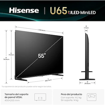 Imagen 2 de Hisense U65QFM 55-Inch Mini-LED UHD 4K Smart Fire TV (2025 Model)