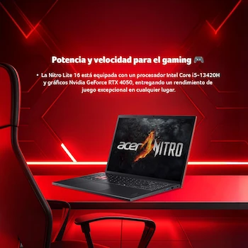 Imagen 2 de Acer Nitro Lite NL16-71G Laptop Gamer 16" Intel Core i5-13420H 16GB RAM 512GB SSD NVIDIA GeForce RTX 4050 con Seguro Gratis 1 Año contra Robo y Catástrofes Naturales