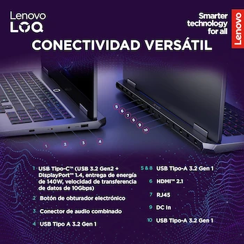 Imagen 4 de Lenovo LOQ 15IRX10 15.6" Gaming Laptop Intel Core i5 NVIDIA GeForce RTX 4050 24GB RAM 512GB SSD Luna Grey Windows 11 Home