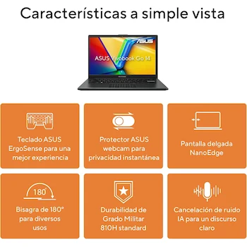 Imagen 5 de ASUS VivoBook Go 14 E1404FA-NK186W 2025 Mixed Black Laptop 14 Pulgadas AMD Ryzen 3 7320U 8GB RAM 512GB SSD Teclado Español Garantía México