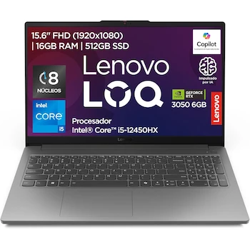 Imagen de referencia para Lenovo LOQ 15IAX9E Luna Grey 15.6" Laptop Intel Core i5-12450HX 16GB RAM 512GB SSD NVIDIA GeForce RTX 3050 6GB Windows 11