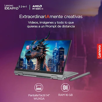 Imagen 2 de Lenovo IdeaPad 5 2-in-1 14AHP9 Luna Grey Laptop 14" OLED Touch AMD Ryzen 7 16GB RAM 512GB SSD