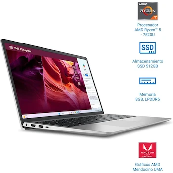 Imagen 2 de Laptop Dell Inspiron 15 Modelo DC15255 Pantalla 15.6 Pulgadas Resolución Full HD 1920x1080 Procesador AMD Ryzen 5 7520U Memoria RAM 8GB Almacenamiento 512GB SSD Sistema Operativo Windows 11 Home en Español Color Negro