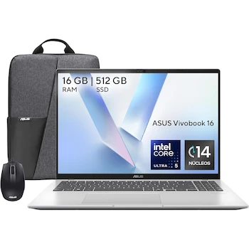 Imagen de referencia para ASUS Vivobook 16 X1607CA Laptop Intel Core Ultra 5 225H 16GB RAM 512GB SSD Teclado Español Cargador USB-C