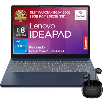 Imagen de referencia para Lenovo IdeaPad Slim 3 15IRH10 Laptop 15.3" Intel Core i5 8GB RAM 512GB SSD con Audífonos E310 Teclado Español