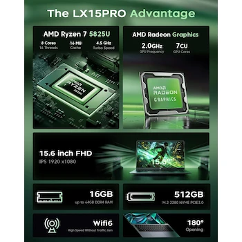 Imagen 2 de ACEMAGIC LX15PRO 15.6 Inch Laptop AMD Ryzen 7 5700U 16GB DDR4 RAM 512GB SSD Windows 11