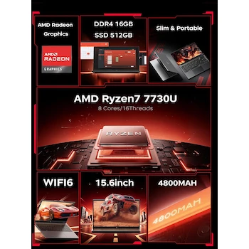 Imagen 2 de ACEMAGIC LX15PRO Laptop Gamer AMD Ryzen 7 7730U 16GB DDR4 RAM 512GB NVMe SSD 15.6" Pantalla Teclado Español