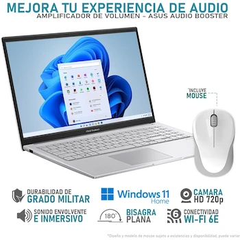 Imagen 3 de ASUS Vivobook 15 X1504VAP-EJ103W Laptop Intel Core i3-1315U 16GB RAM 512GB SSD 15.6" FHD Display Windows 11 Home Spanish Keyboard Indie Black + DXT Mouse