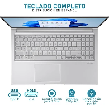 Imagen 4 de ASUS Vivobook 15 X1504VAP-EJ103W Laptop Intel Core i3-1315U 16GB RAM 512GB SSD 15.6" FHD Display Windows 11 Home Spanish Keyboard Indie Black + DXT Mouse