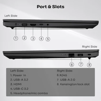 Imagen 5 de Lenovo V-Series V15 Laptop 15.6" AMD Ryzen 7 7730U 40GB RAM 1TB SSD Windows 11 Pro Negro