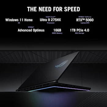 Imagen 2 de ASUS ROG Strix G16 (2025) Gaming Laptop 16-inch Eclipse Gray Model G615LM-S5128WS with Intel Core Ultra 9 275HX 16GB DDR5 RAM 1TB SSD
