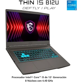 Imagen 2 de MSI Thin 15 B12UC Gaming Laptop Intel Core i5-12450H NVIDIA GeForce RTX 3050 8GB RAM 512GB SSD 15.6" Gris Teclado Español 2 Años Garantía