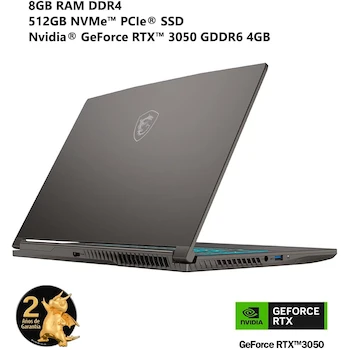 Imagen 4 de MSI Thin 15 B12UC Gaming Laptop Intel Core i5-12450H NVIDIA GeForce RTX 3050 8GB RAM 512GB SSD 15.6" Gris Teclado Español 2 Años Garantía