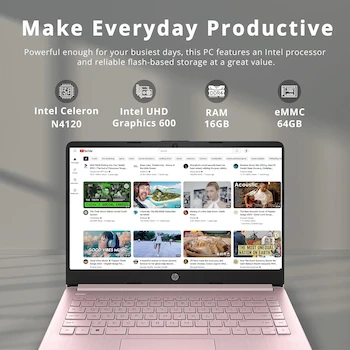 Imagen 2 de HP Laptop Premium Stream 14" Intel Celeron N4120 16 GB RAM 64 GB eMMC Win 11s Rosa con 1 Año Office 365