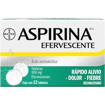 Imagen de referencia para Aspirina 500mg Tabletas Efervescentes Caja con 12 Unidades